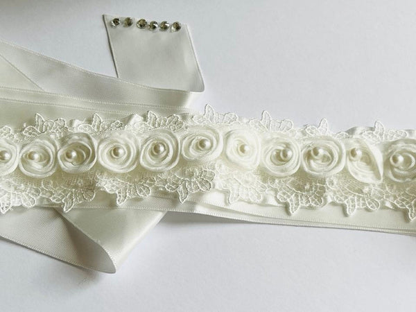 Off White Lace Wedding Sash Belt  CR003