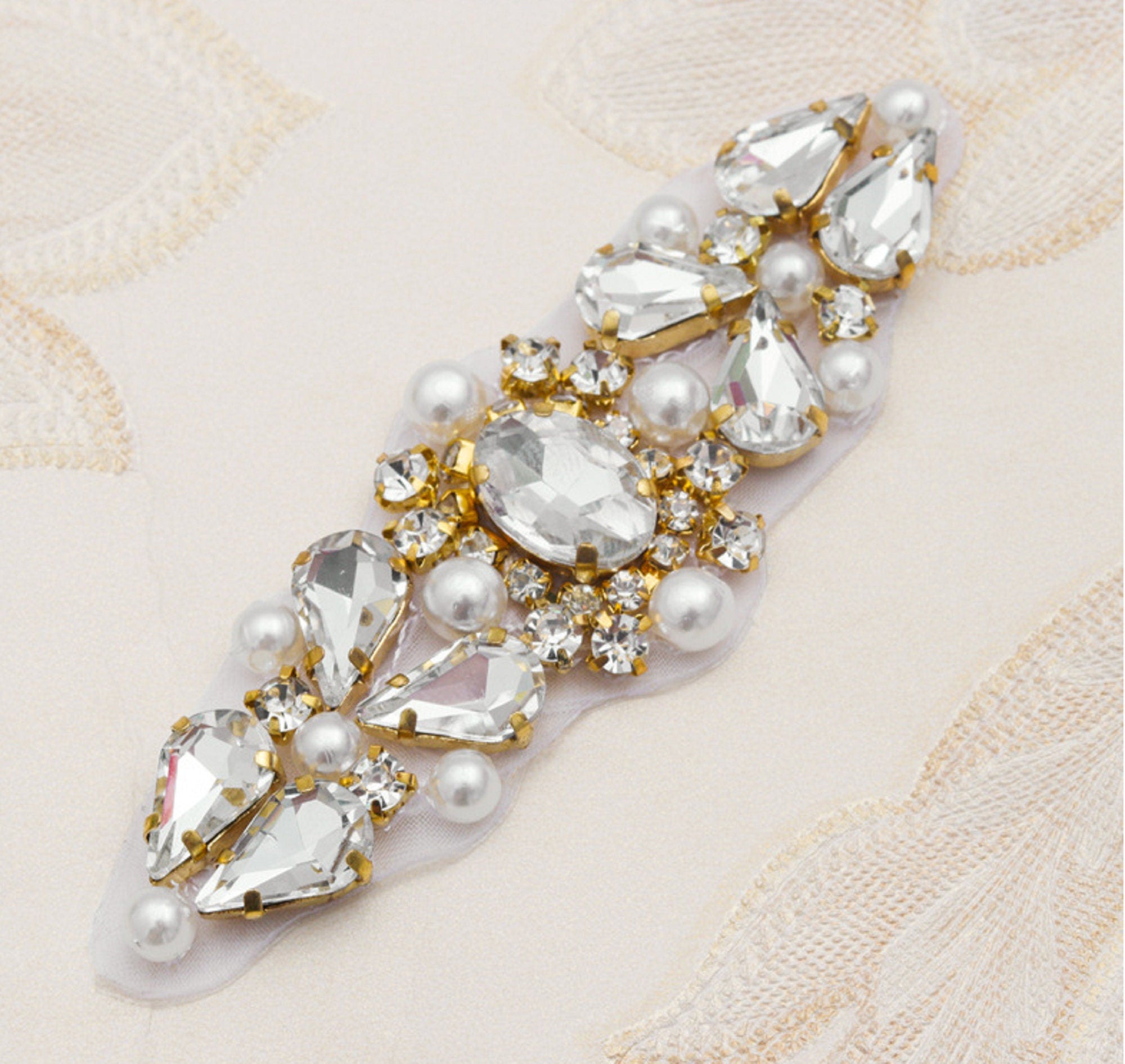 9 x 2.5cm / Iron On Crystal Rhinestone Diamante Applique  YS904