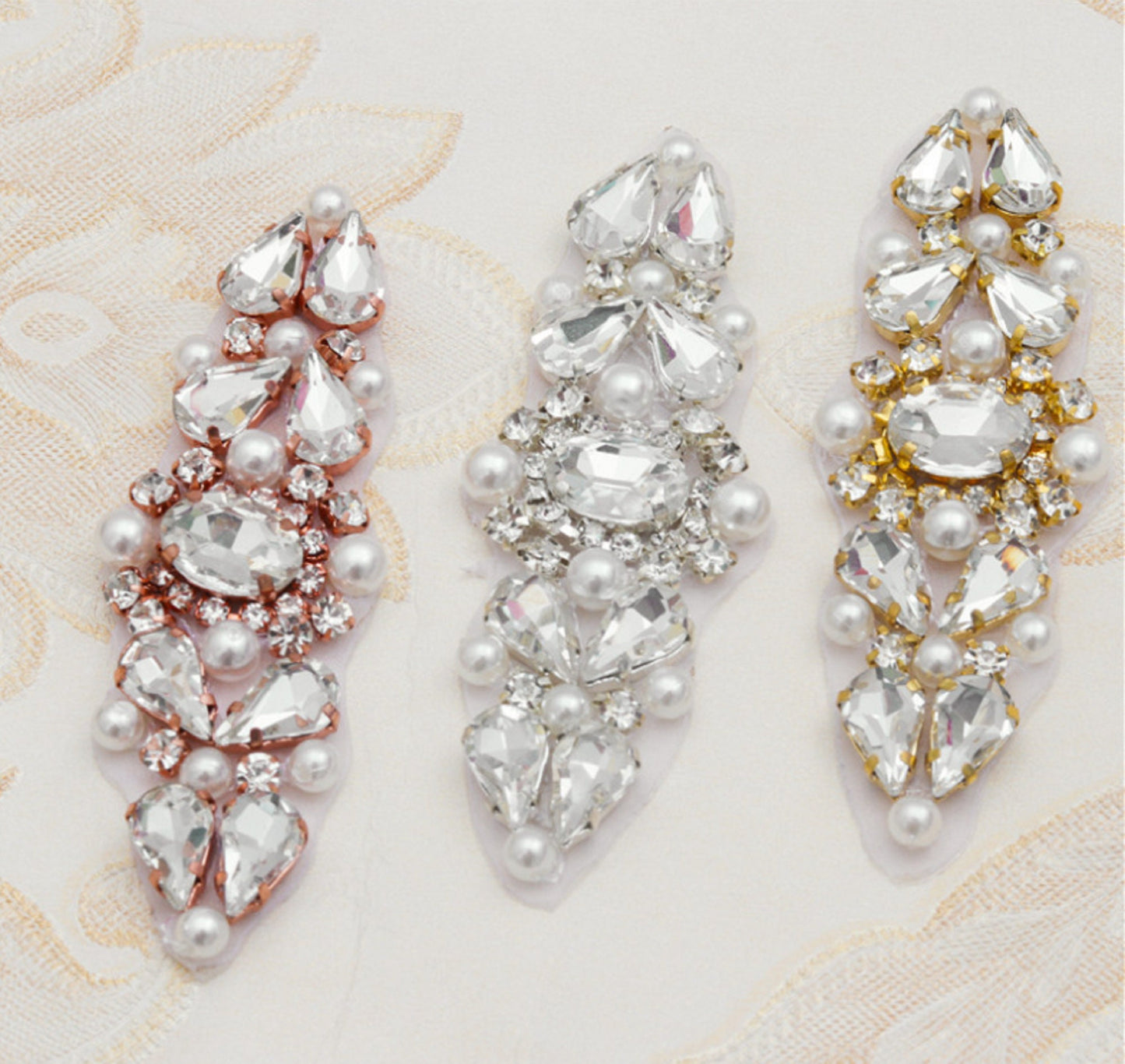 9 x 2.5cm / Iron On Crystal Rhinestone Diamante Applique  YS904