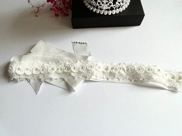 Off White Lace Wedding Sash Belt  CR003