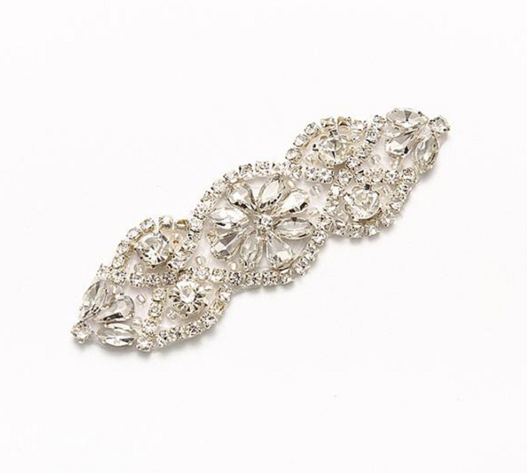 9.5 x 3cm / Silver, Gold Colour / Iron On Crystal Diamante Applique   YS853