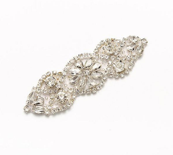 9.5 x 3cm / Silver, Gold Colour / Iron On Crystal Diamante Applique   YS853