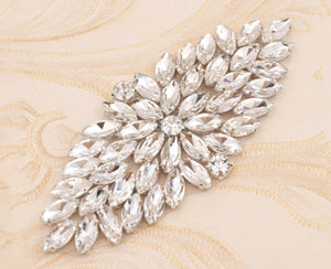 13 x 5.5cm / Iron On Crystal Rhinestone Diamante Applique   YS777