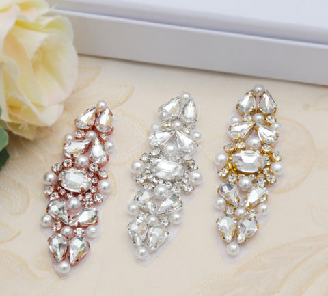 9 x 2.5cm / Iron On Crystal Rhinestone Diamante Applique  YS904