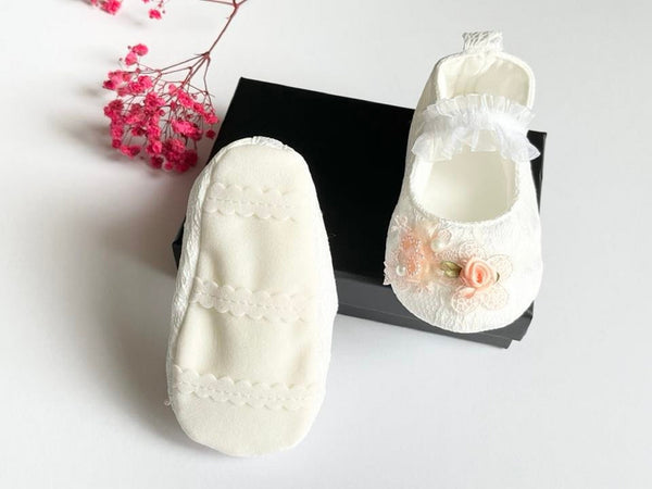 Pure White Baby Shoes, Christening Baby Lace Shoes BS021