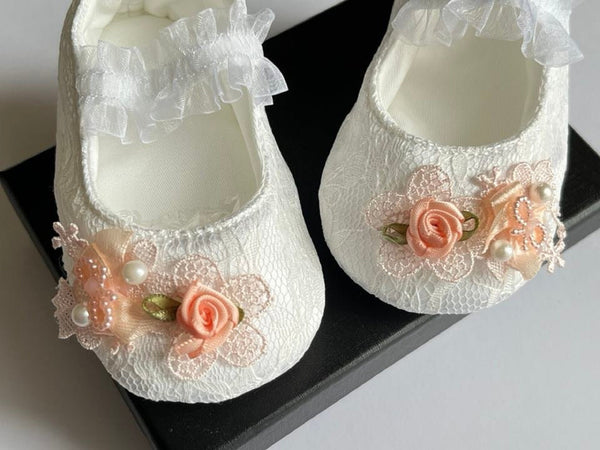 Pure White Baby Shoes, Christening Baby Lace Shoes BS021