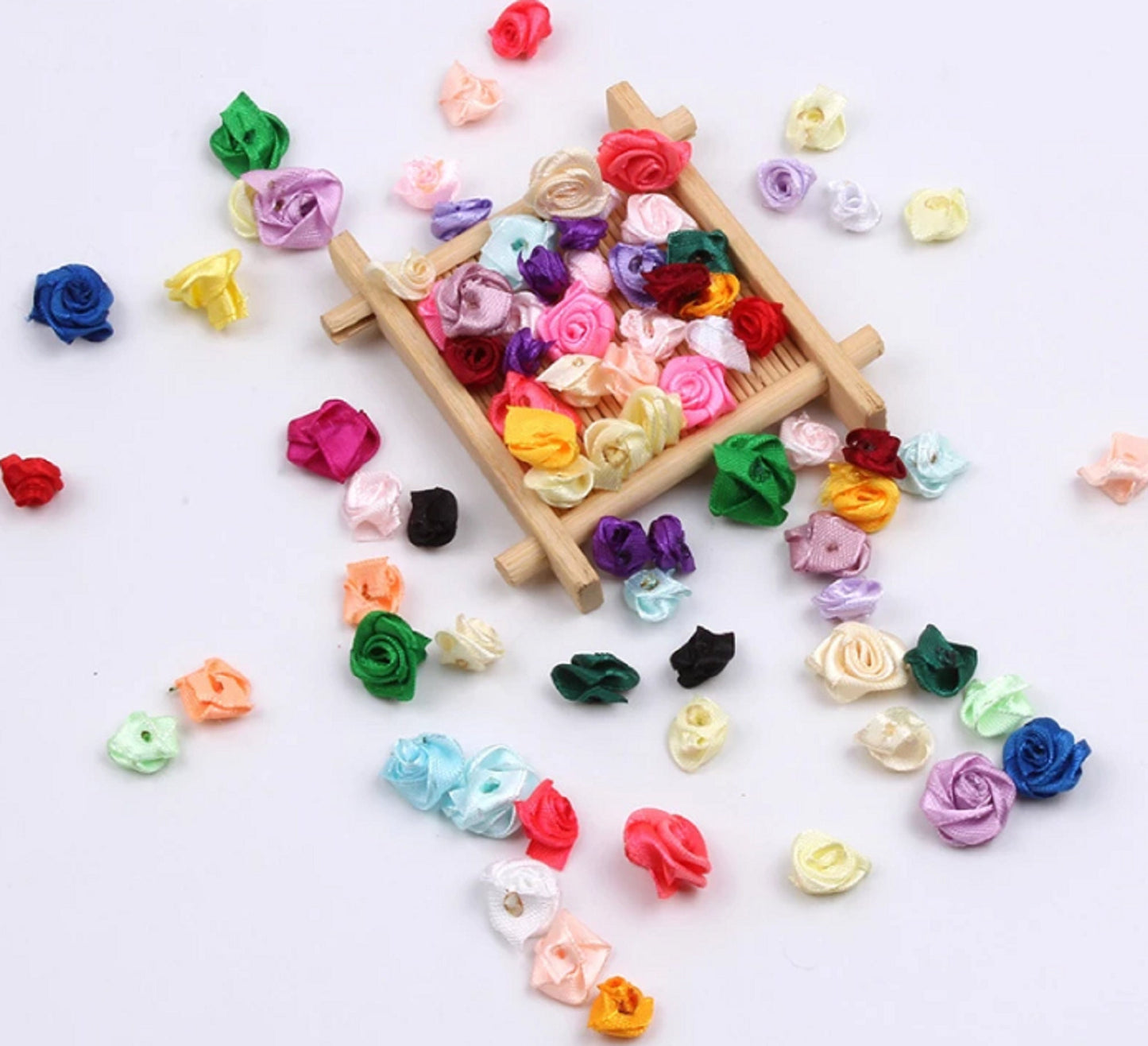 200 Pcs / Mini Satin Roses, Artificial Flowers for Cardmaking