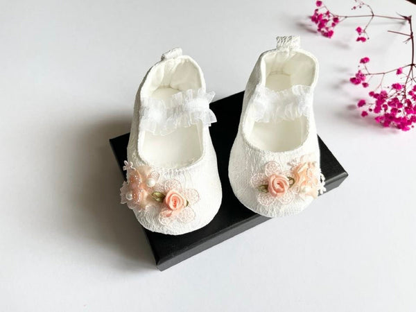 Pure White Baby Shoes, Christening Baby Lace Shoes BS021