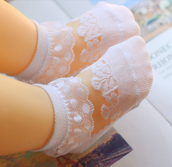 9-11cm / Pure White, Pink / Girls Lace Socks LS003