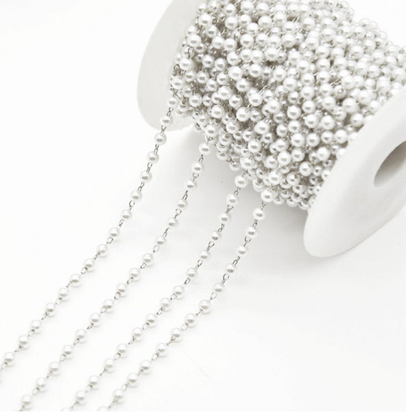 2 Meters / 4mm, 6mm / DIY White Pearl Chain