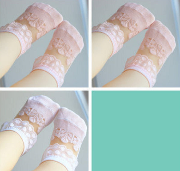 9-11cm / Pure White, Pink / Girls Lace Socks LS003