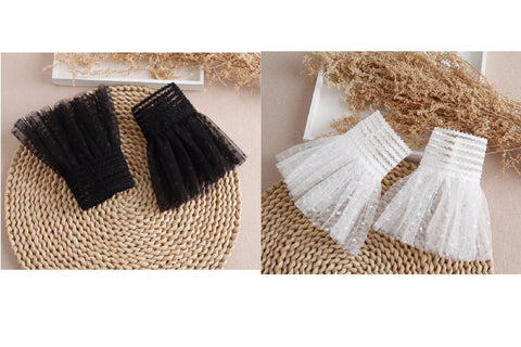 Off White, Black / Fake Lace Sleeve Cuffs, Fake Sleeve Cuffs, False Wrist Cuffs, Removable Wrist CuffsSC034(K)