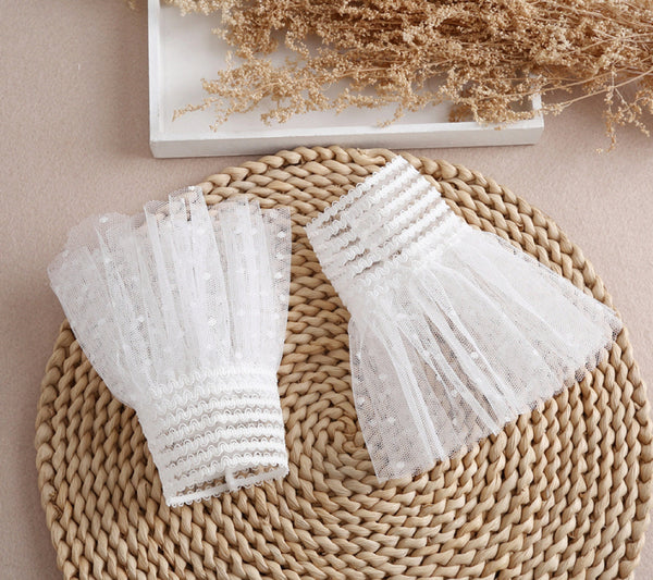 Off White, Black / Fake Lace Sleeve Cuffs, Fake Sleeve Cuffs, False Wrist Cuffs, Removable Wrist CuffsSC034(K)