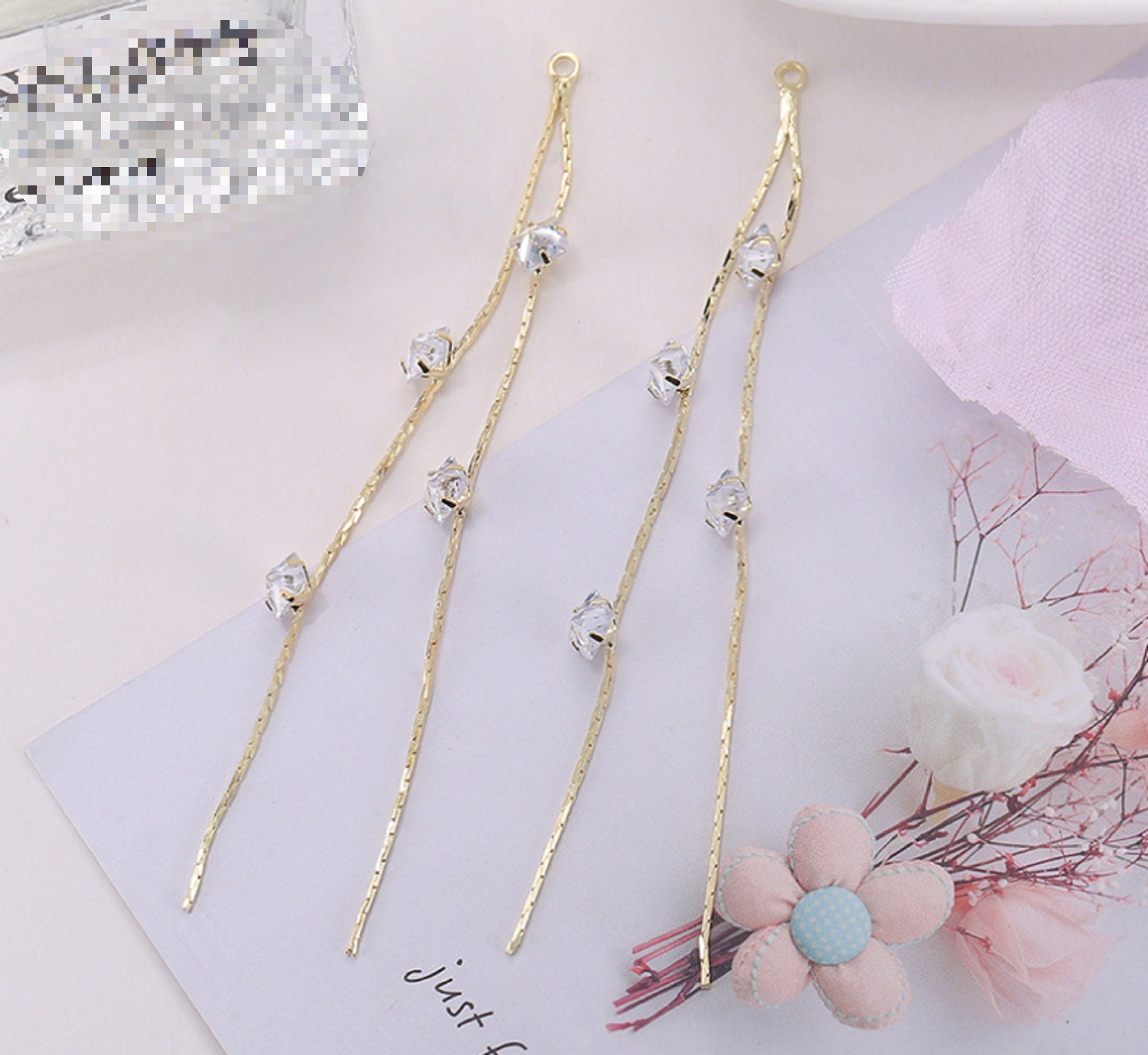 10 pcs / Crystal Earrings Connector Embellishments  E01