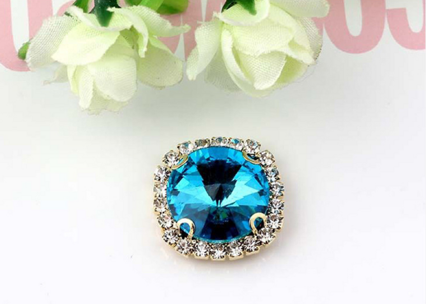 (S13G)  10 Pcs / 16mm, 18mm / Gold Sew On Square Rhinestone