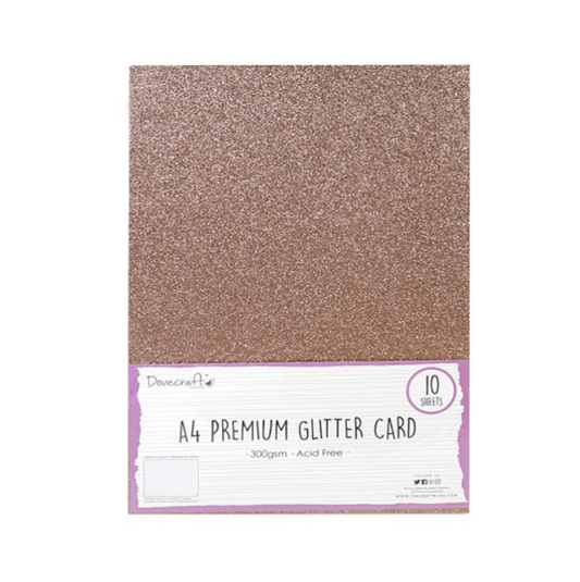 Dovecraft / 10 Sheets / A4 Premium Light Rose Gold Glitter Card 300gsm