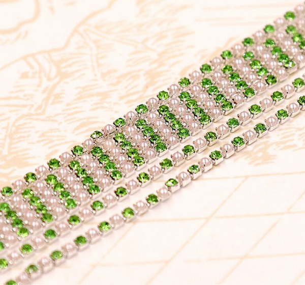 3 Meters / 2mm Pearl Rhinestone Diamante Chain C25S