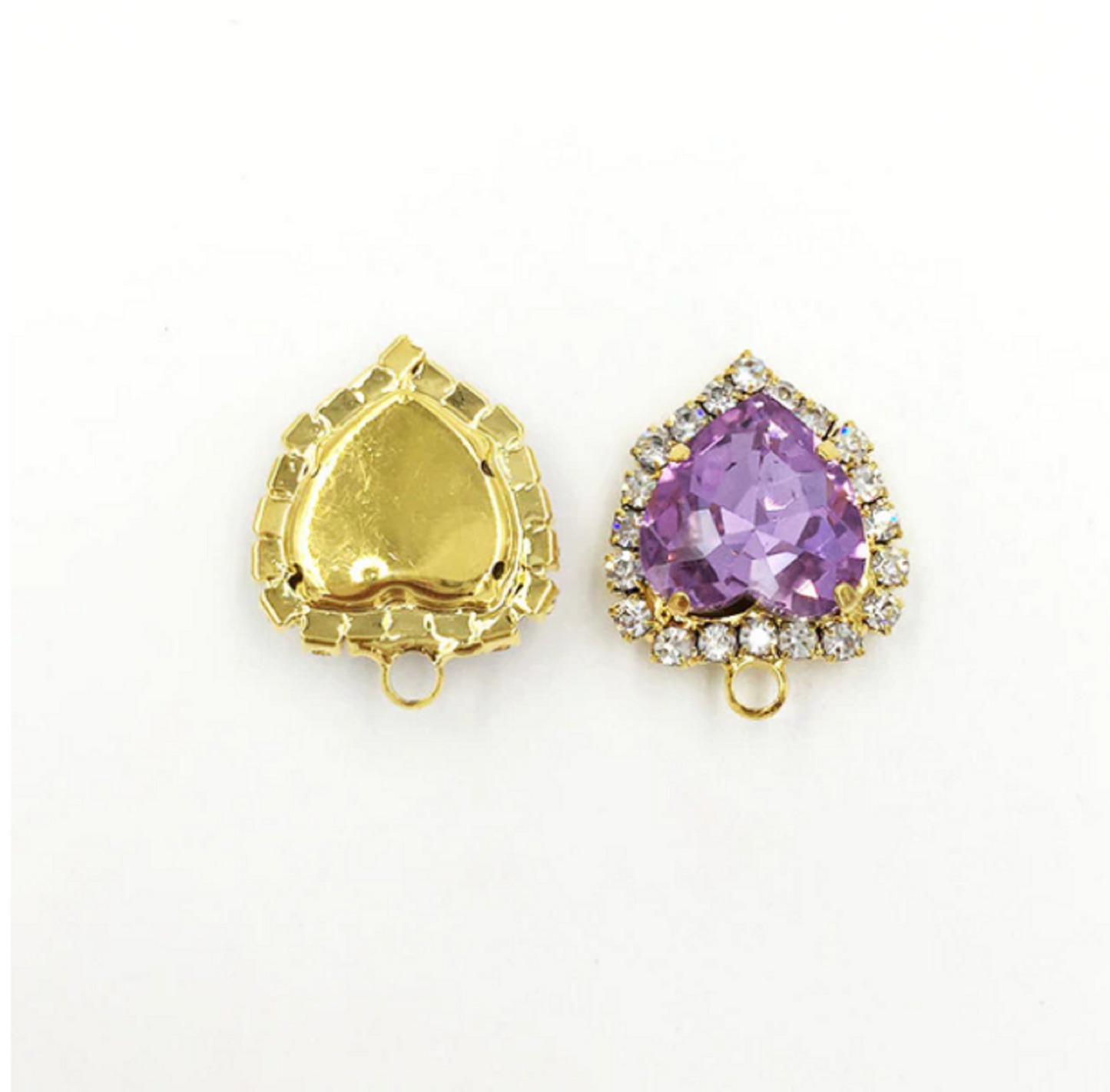 (P040G)  10 pcs / 12mm, 14mm / Gold base Crystal Heart with Single Loop