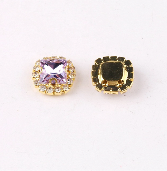 10 Pcs / 10mm / Gold Base Sew On Square Rhinestone   S38G