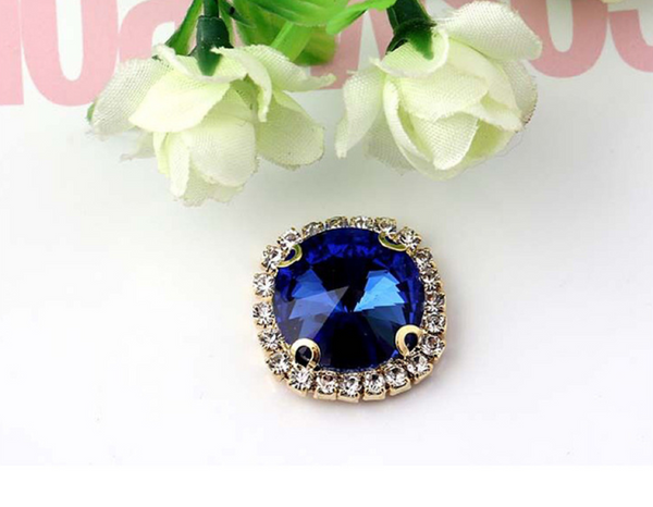 10 Pcs / 16mm, 18mm / Gold Sew On Square Rhinestone   S13G