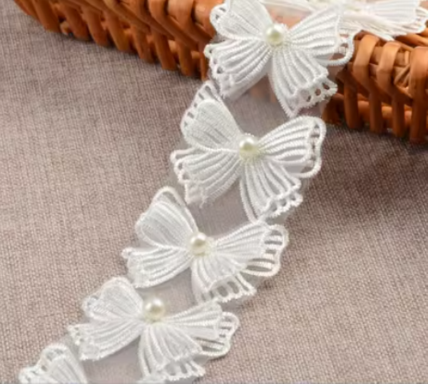 Off White, Pink / Butterfly Lace Trims, Headband Lace LF024