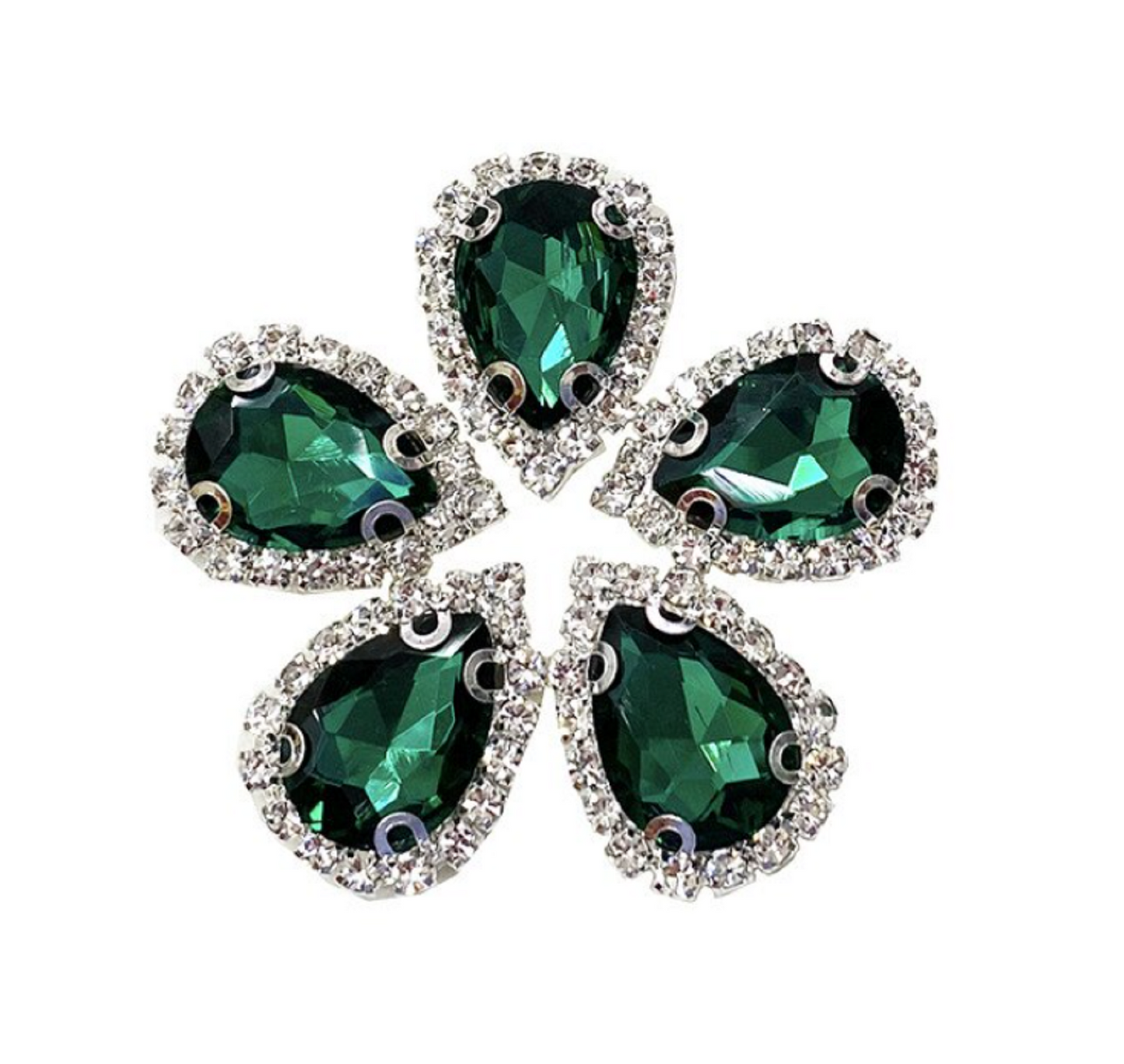 (S33S)  10 Pcs / Silver Base Sew On Rhinestone Teardrop Crystal
