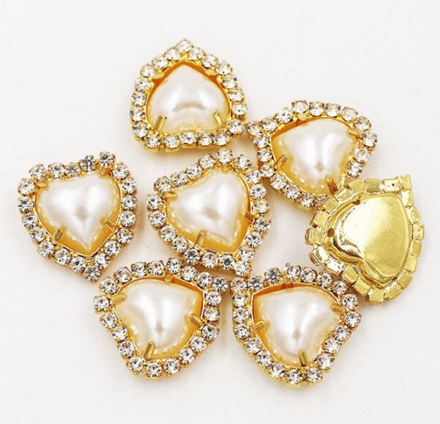 (S17G)  10 Pcs / 12mm / Gold Base Sew On Rhinestone Heart
