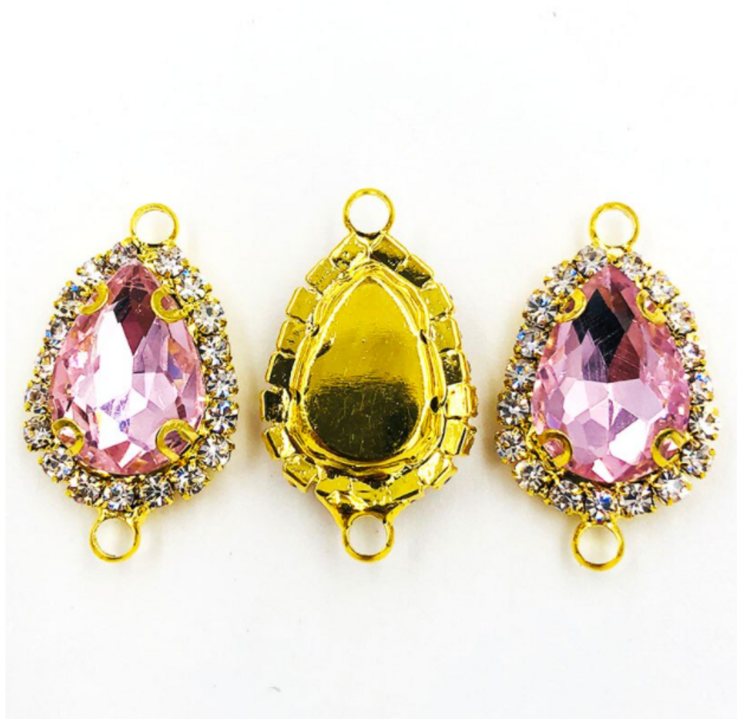 (C051G)  10 Pcs / Gold Base Rhinestone Teardrop Connector