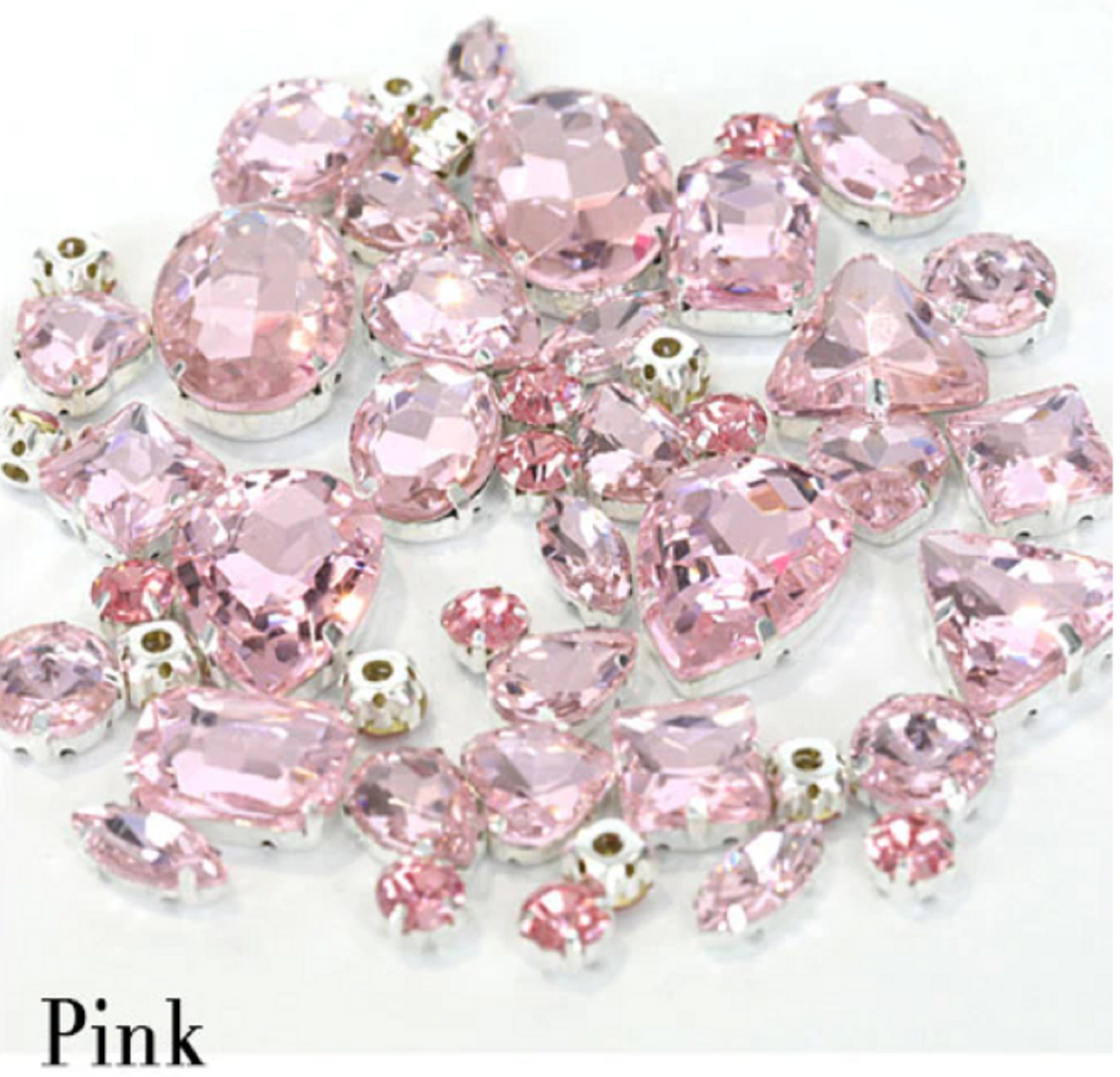 (S34S)  50 Pcs / Mix Sizes & Shapes Silver Base Sew On Rhinestone