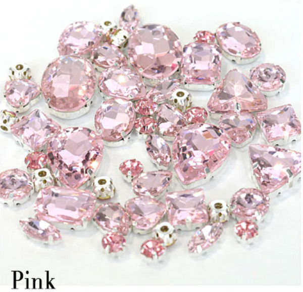 50 Pcs / Mix Sizes & Shapes Silver Base Sew On Rhinestone  S34S