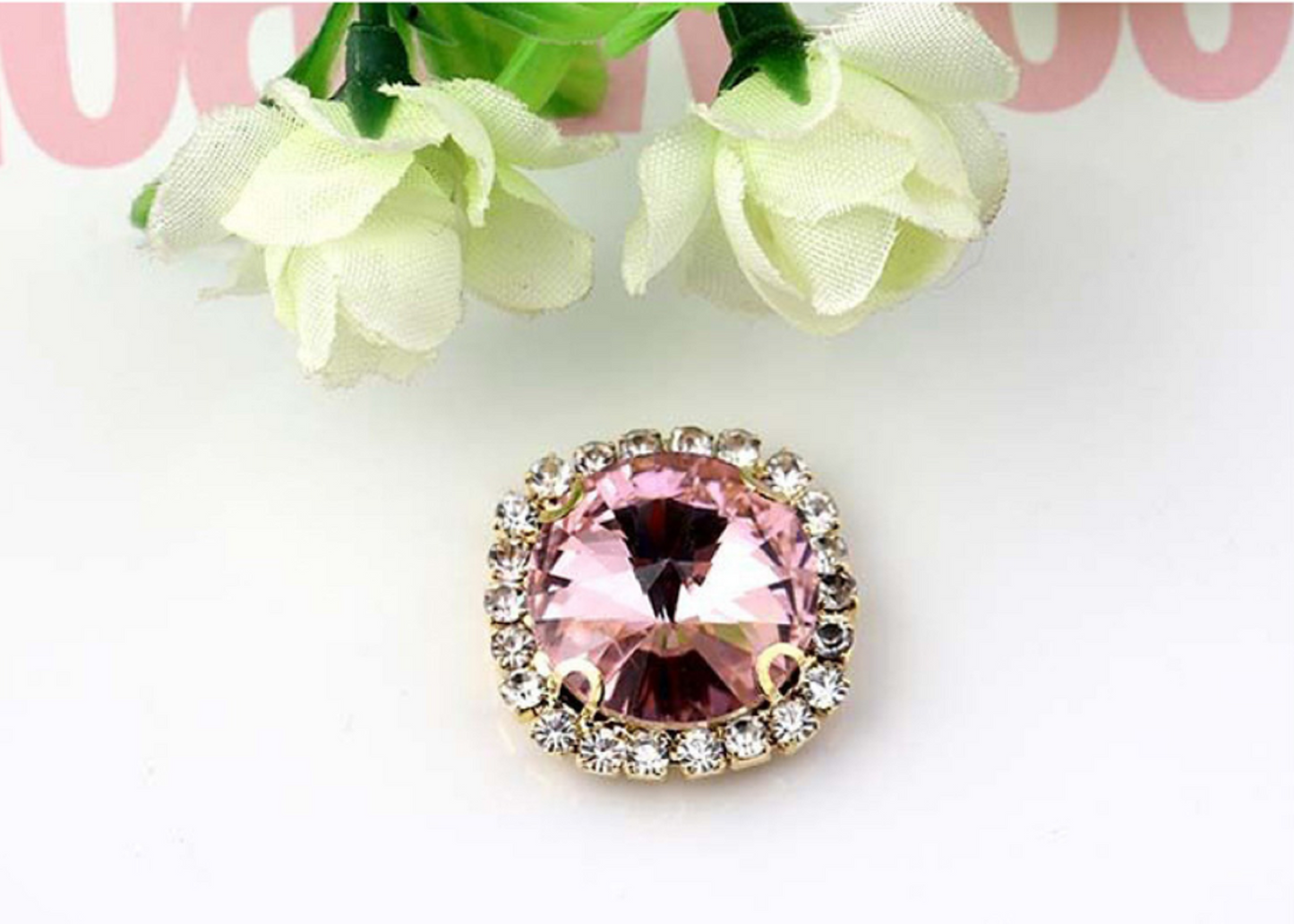 (S13S)  10 Pcs / 16mm / Silver Sew On Square Rhinestones
