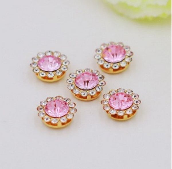 50 Pcs / 12mm / Gold Sew On Rhinestones S10G