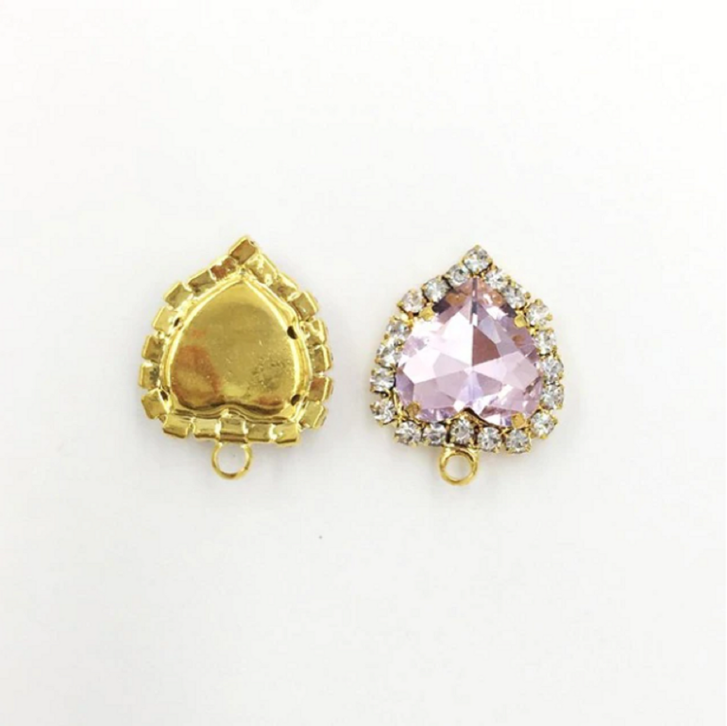 (P040G)  10 pcs / 12mm, 14mm / Gold base Crystal Heart with Single Loop