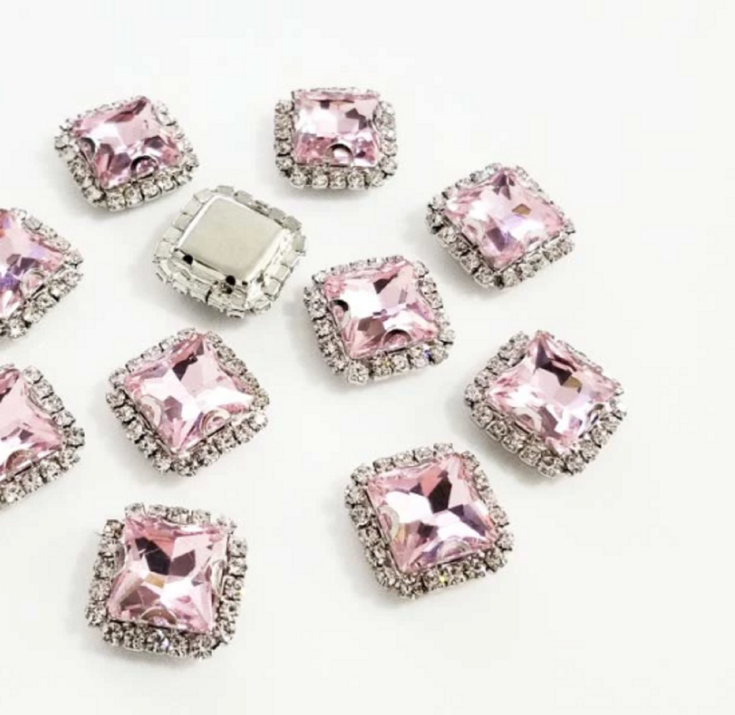 (S38S)  10 Pcs / 14mm / Silver Base Sew On Square Rhinestone