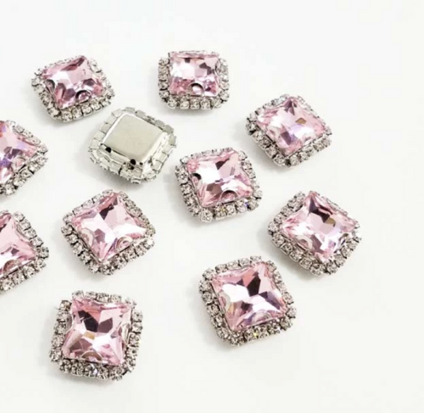 10 Pcs / 14mm / Silver Base Sew On Square Rhinestone  S38S