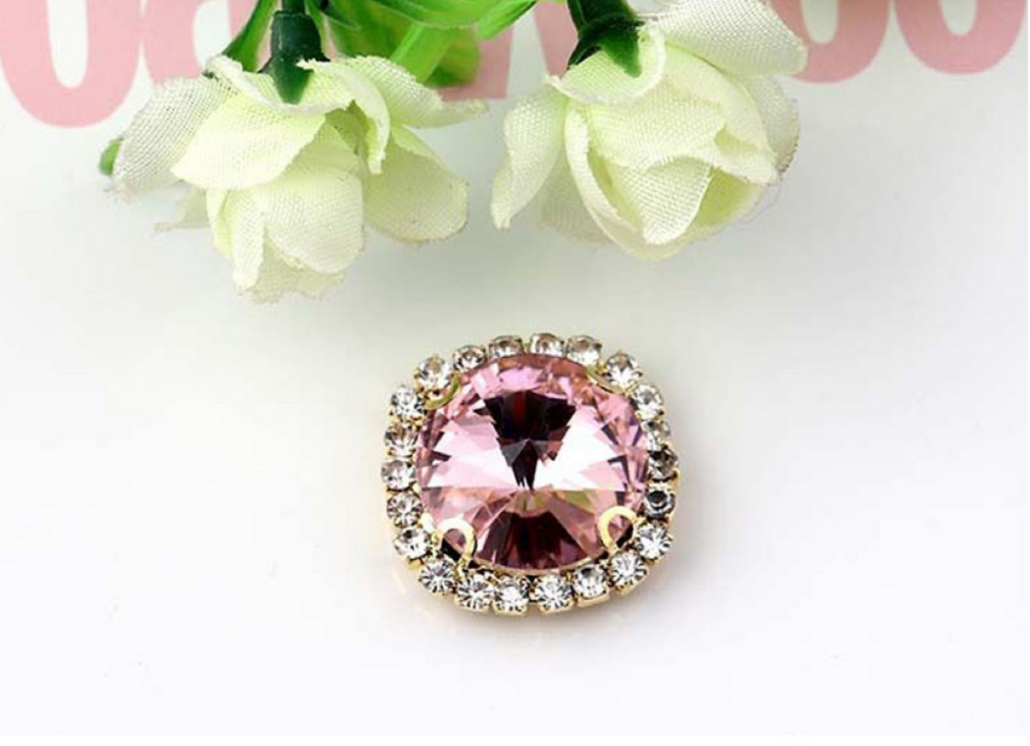(S13G)  10 Pcs / 16mm, 18mm / Gold Sew On Square Rhinestone
