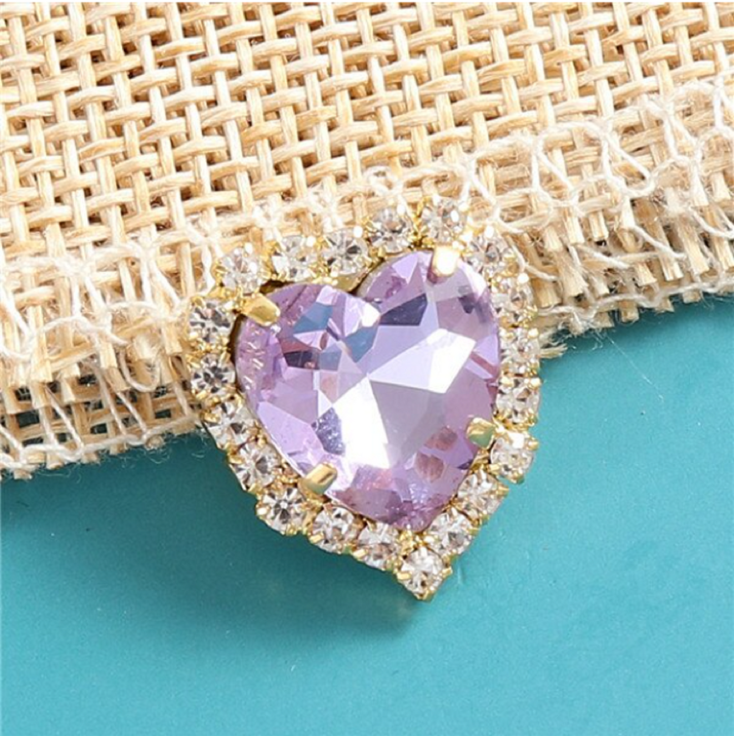 (S17G)  10 Pcs / 12mm / Gold Base Sew On Rhinestone Heart