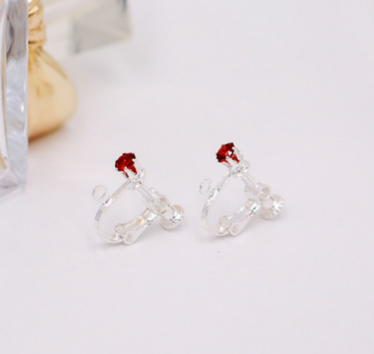 (EK34S) 10 pcs / 4mm / Gold Plated Clip On Screw Back Crystal Earrings Hoop