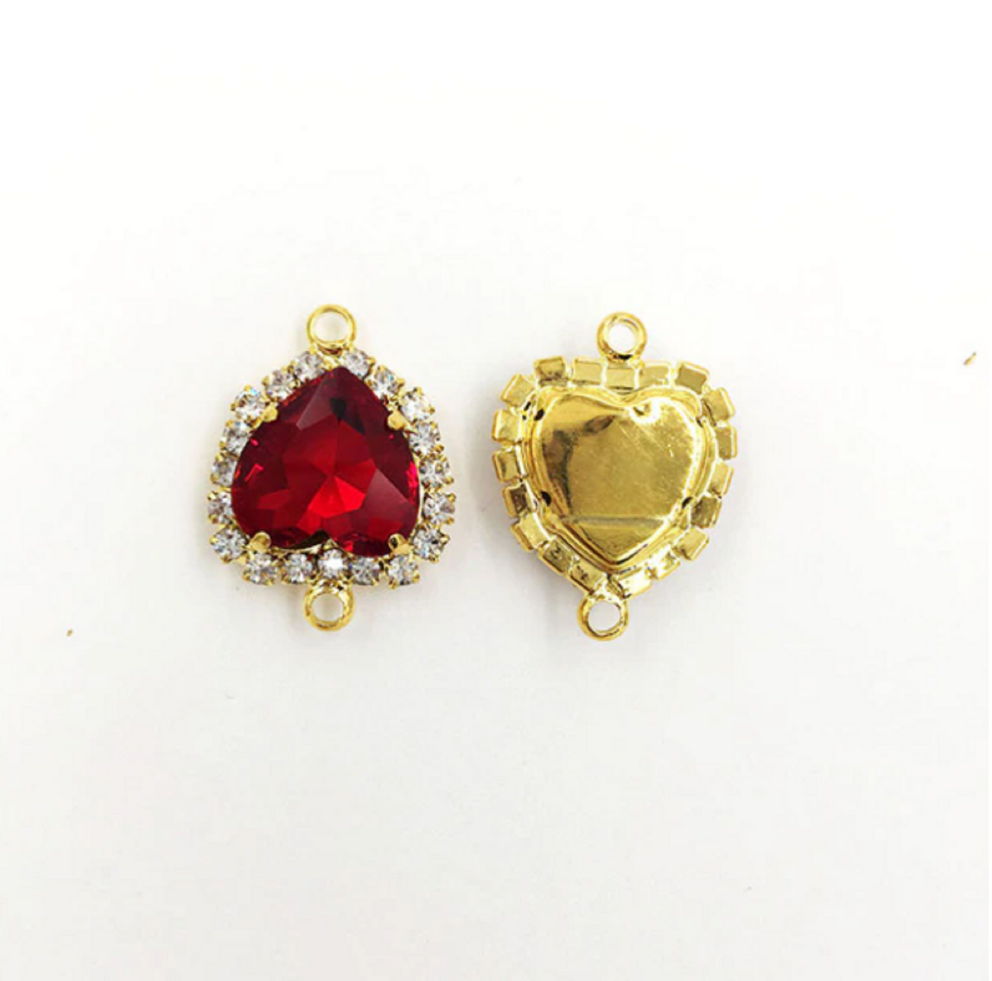 (P043G) 10 Pcs / Double Loops Gold Base Rhinestone Heart Connector