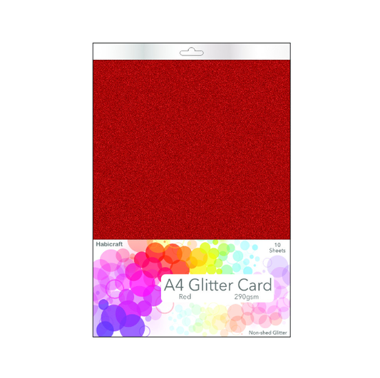 Habicraft / 10 Sheets / A4 Red Non-Shed Glitter Card 290gsm (HGC12)