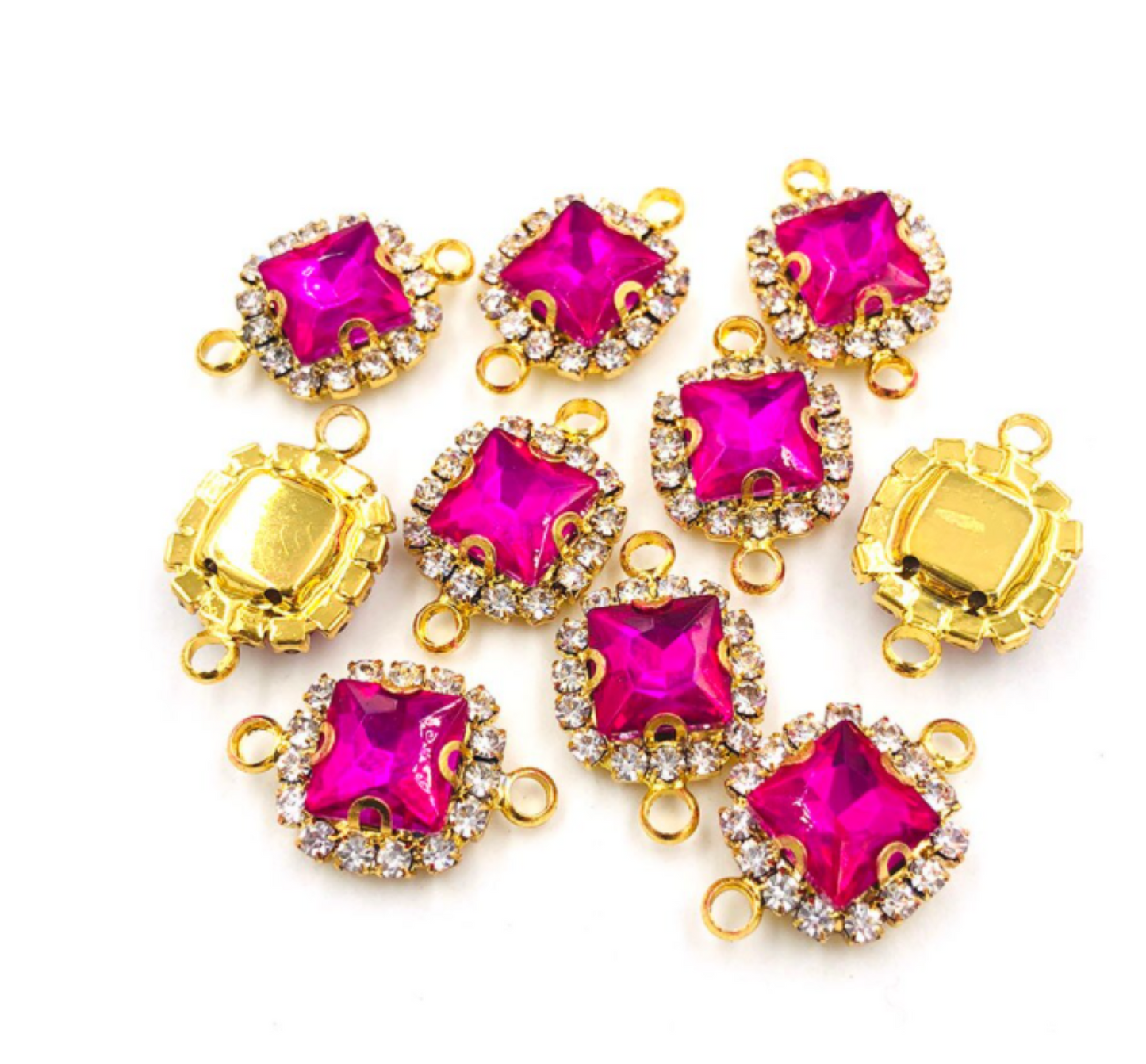 (C050G) 10 Pcs /  14mm / Gold Base Rhinestone Square Connector