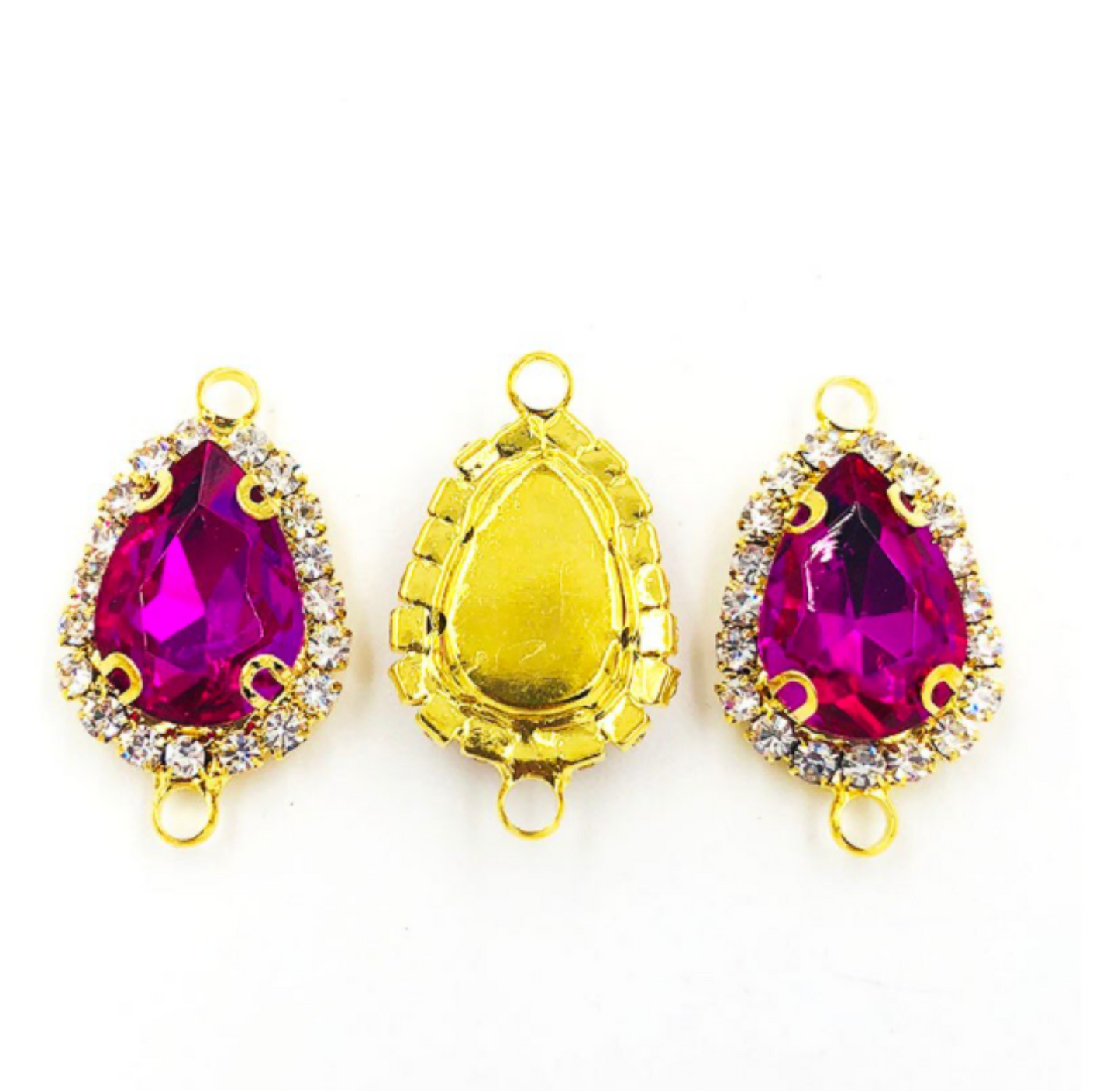 (C051G)  10 Pcs / Gold Base Rhinestone Teardrop Connector