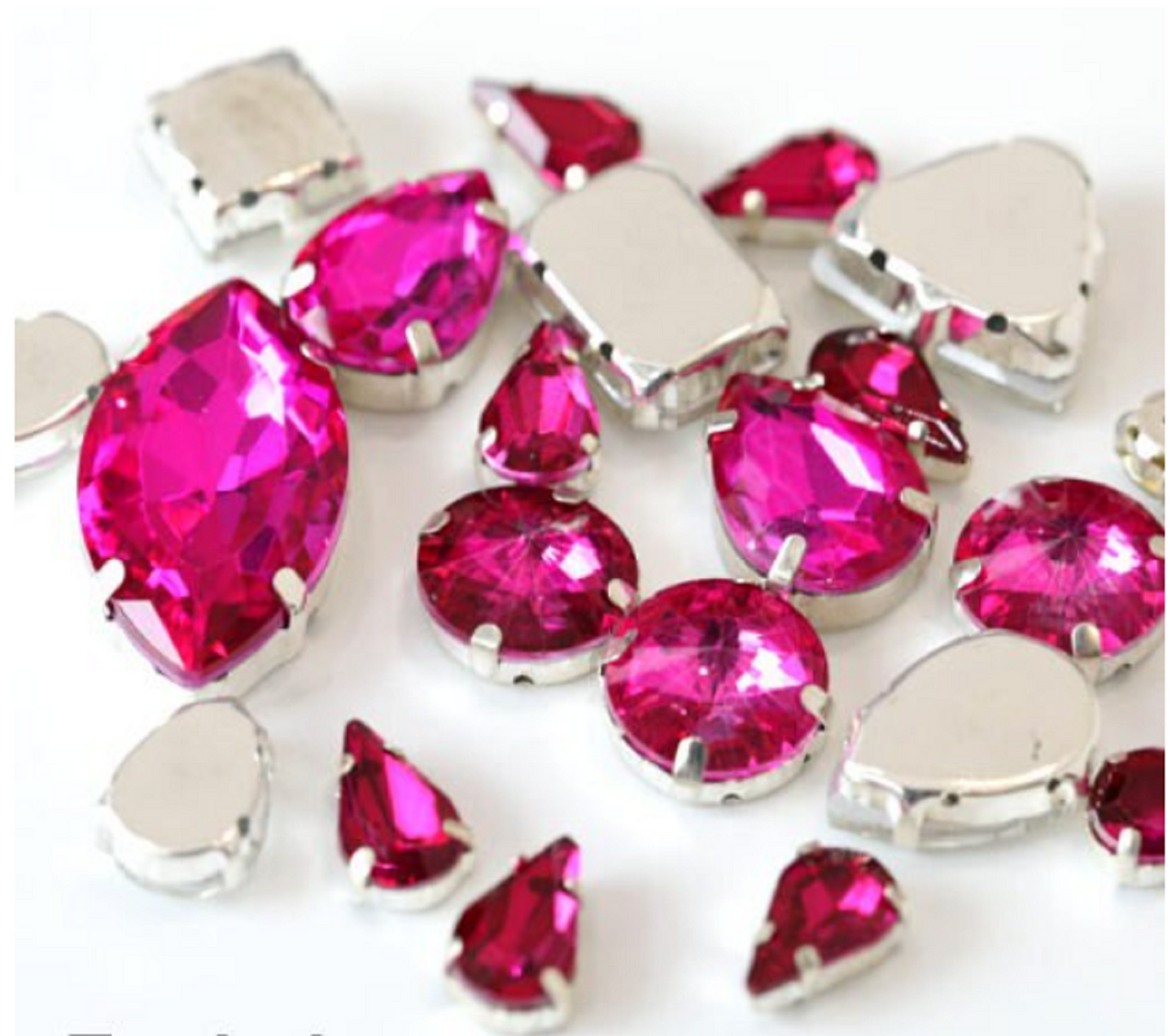 (S34S)  50 Pcs / Mix Sizes & Shapes Silver Base Sew On Rhinestone