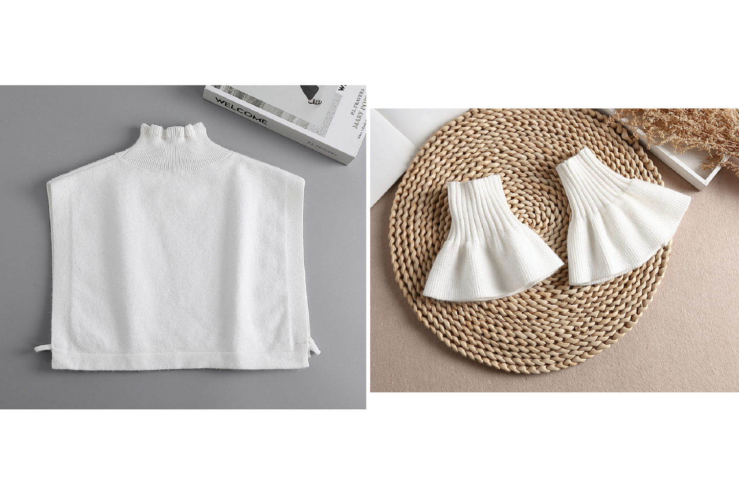 B662 / Removable Knit Fake Collar, False Collar, Removable Collar, Fake Sleeve Cuffs, False Wrist Cuffs, Removable Wrist Cuffs
