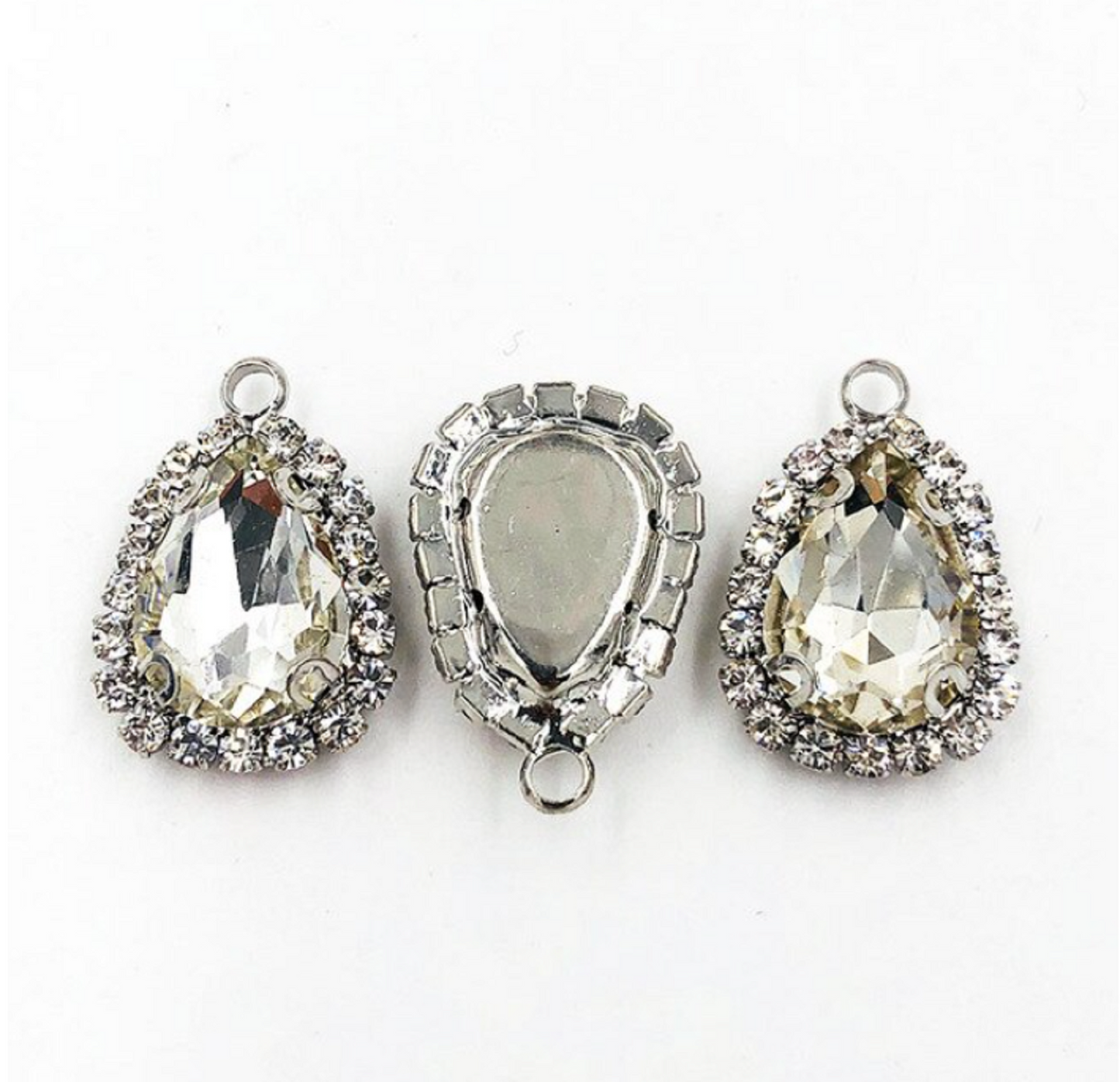 (P041S)  10 pcs / Single loop Silver base Flatback Sew On Teardrop Glass crystal