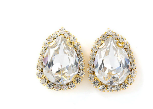 10 Pcs / 14 x 18mm / Gold Base Sew On Rhinestone Teardrop Crystal  S33G