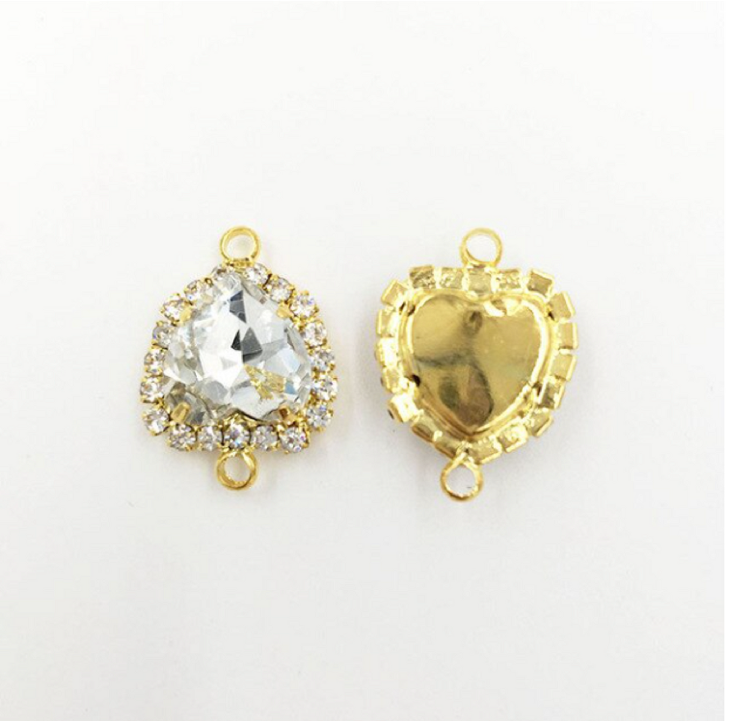 (P043G) 10 Pcs / Double Loops Gold Base Rhinestone Heart Connector