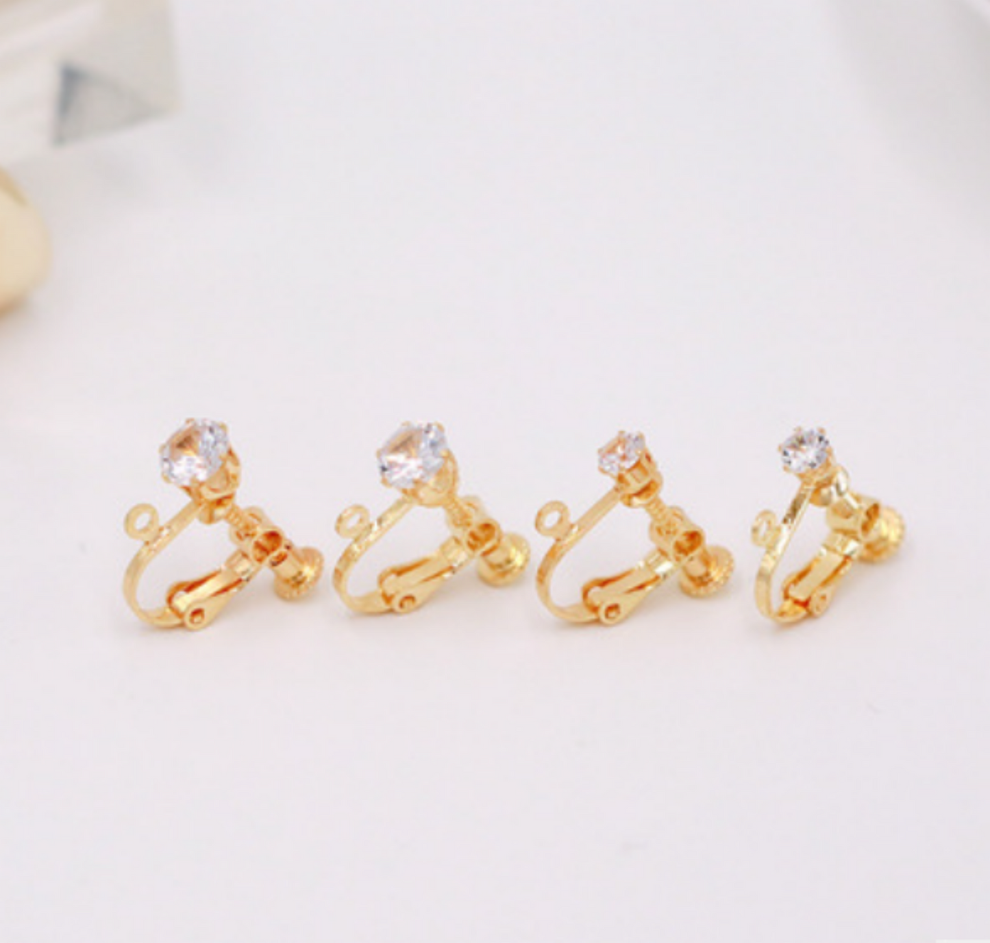(EK34G) 10 pcs / 4mm / Gold Plated Clip On Screw Back Crystal Earrings Hoop