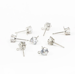 20 pcs /  Zirconia Stud Earrings with Loops + Ear Stoppers    E53